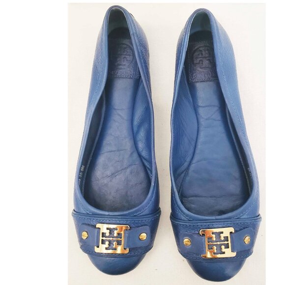 Tory Burch Women's Clines Blue Gold Logo Flats Ballet Flat Shoes 8M - Picture 9 of 11